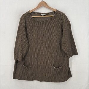 J Jill Ponte Knit Tunic Shirt Womens 2X Brown Black Geometric Pockets Lagenlook